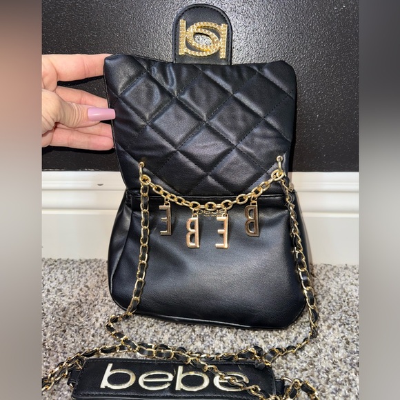 Bebe quilted black crossbody purse with gold hardware - Picture 5 of 9
